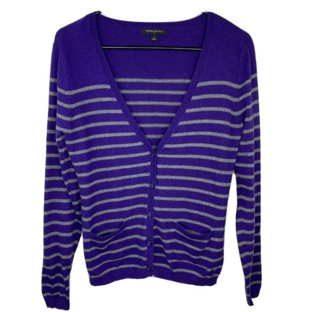 Banana Republic‎ Factory Cardigan Sweater Womens Size Small Purple Gray Striped